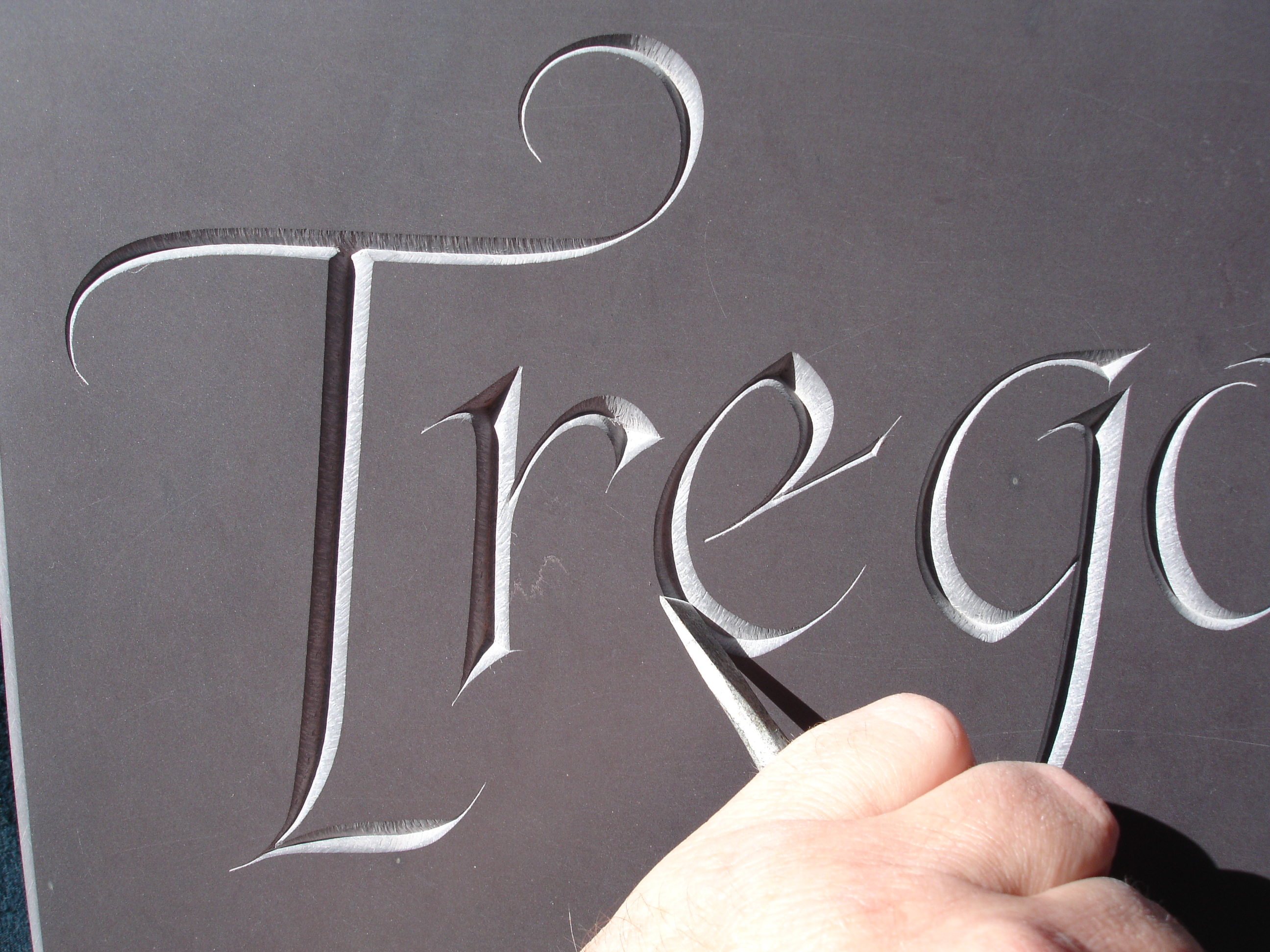 Hand Carving Letters in Welsh Slate