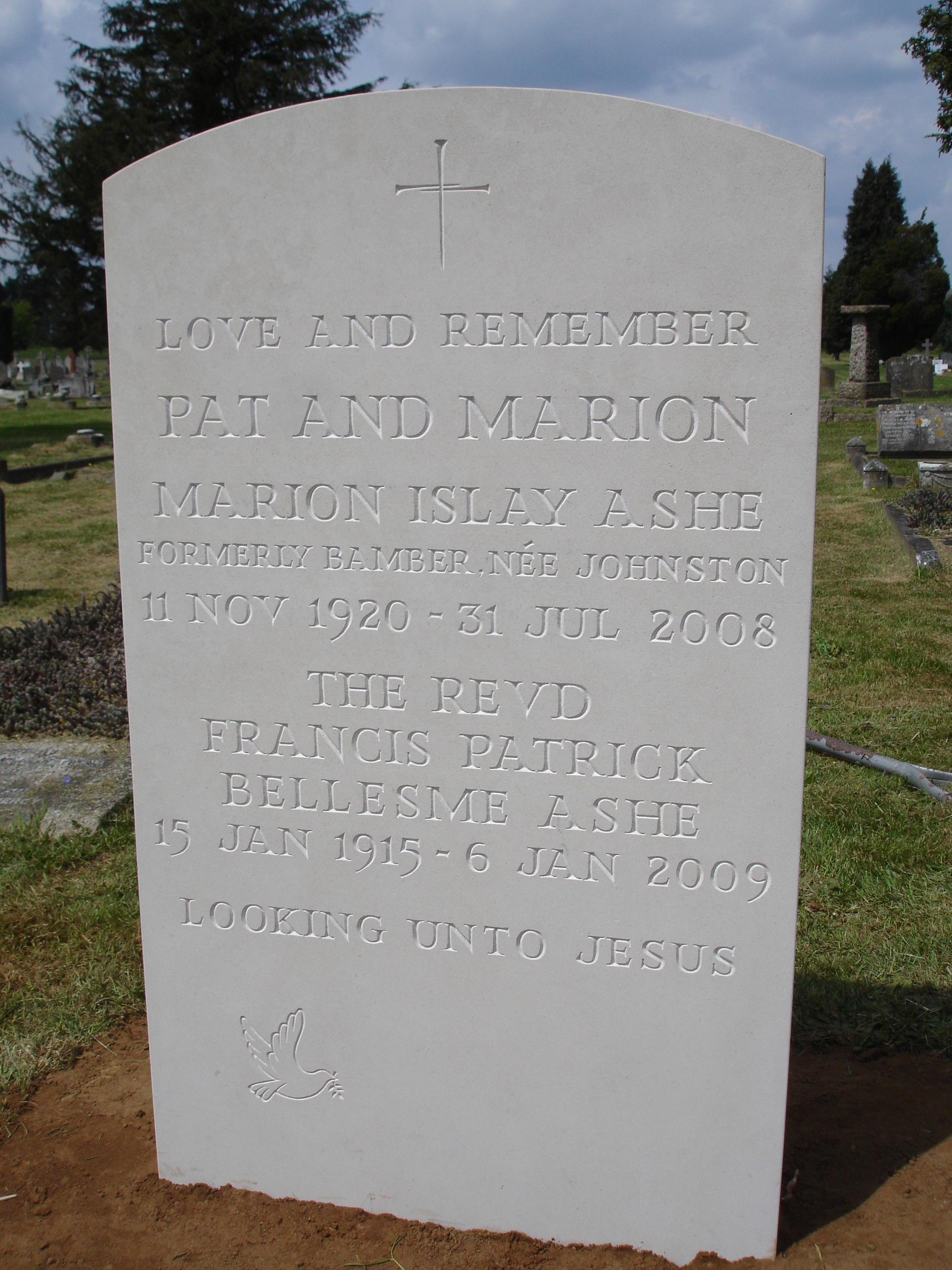 Hand carved Portland headstone with cross of nails design